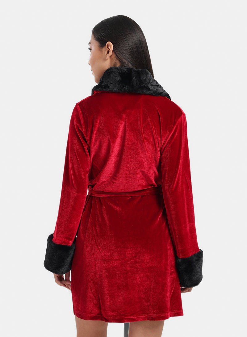 Carina Velvet Robe with Fur Trim - Image 4